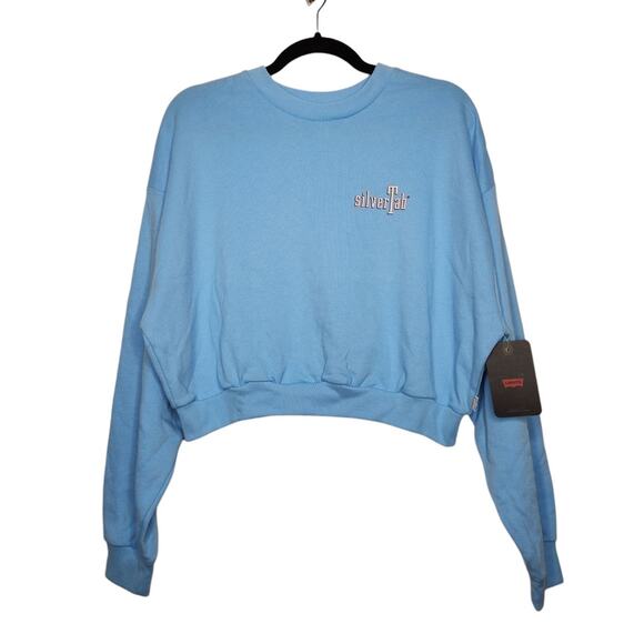 Levi's Silver Tab Double Sided Cropped Crewneck Sweatshirt Blue y2k Medium - Picture 1 of 6